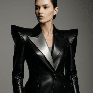 Chaquetas y siluetas arquitectónicas en Moda Futurista de Lujo
