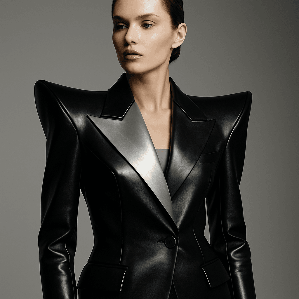 Chaquetas y siluetas arquitectónicas en Moda Futurista de Lujo